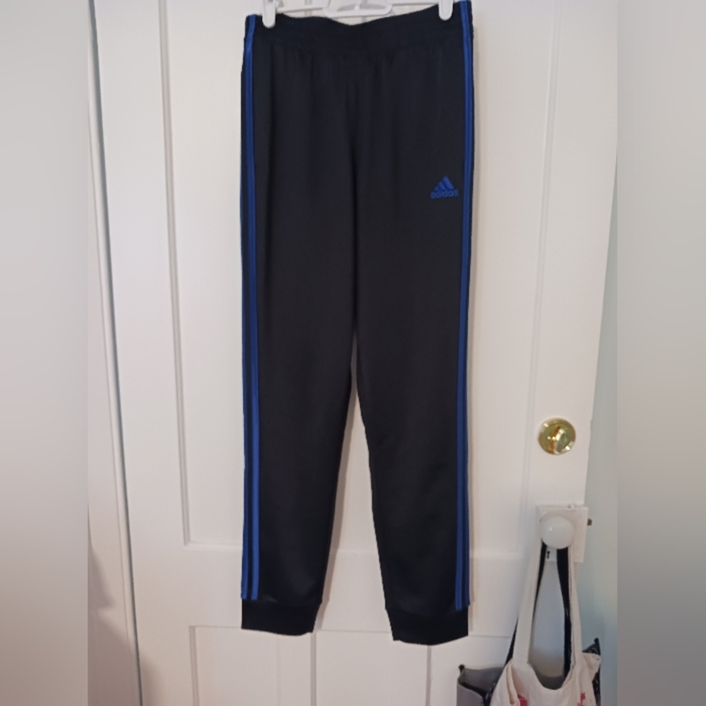 Adidas Boys black Track Pants with Blue Stripes